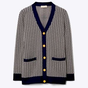 NWT Tory Burch GEMINI LINK JACQUARD RELAXED CARDIGAN